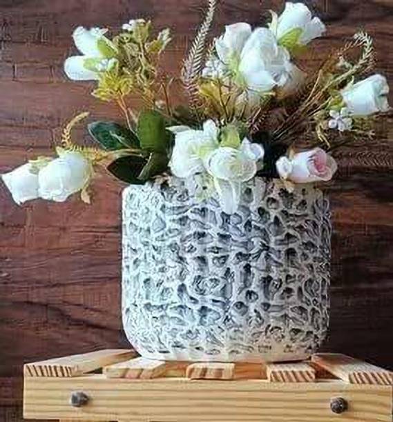 Niyara White Line Drop Stylish Medium Ceramic Pots Planters for ,Balcony,Home,Garden Plant Container Set