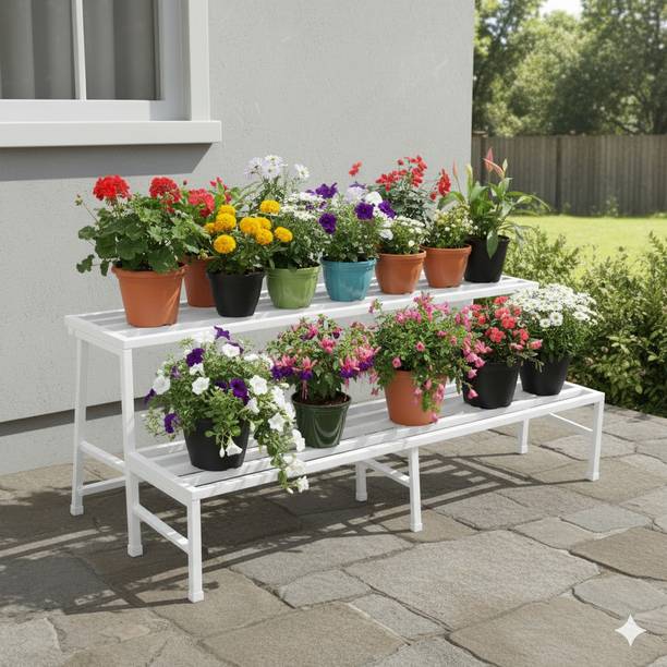 Iron Lands OAK 2 Step 37 Spectacular 3 Feet Heavy Duty Metal Plant Stands Plant Container Set