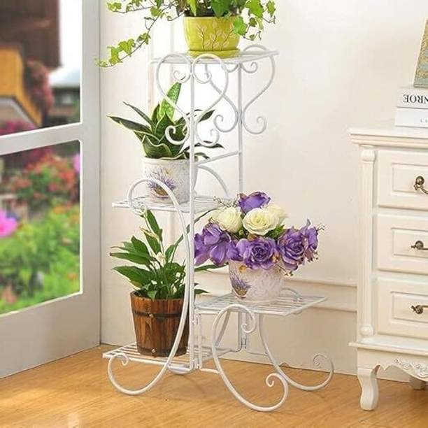 SMART SHOPPEE Planter Stand For outdoor and Indoor planter stand for balcony Garden (white) Plant Container Set