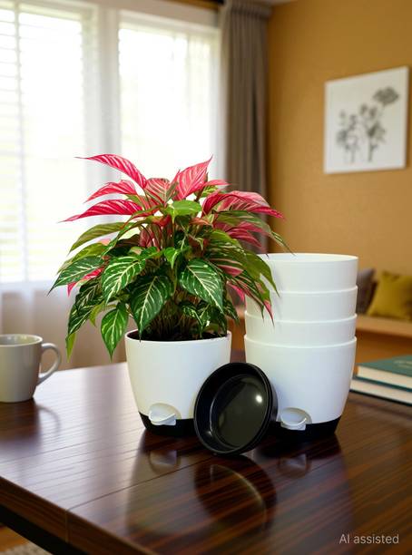 Mithark 5PCs [6"/6.7" in] Self Watering Flower Pots Indoor Outdoor Drainage Hole Saucer Plant Container Set
