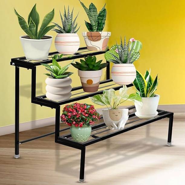 POTSTAND 3 Step Stand for Multiple Plant and Pots, Gardening Stand (Black) | Gamla Stand Plant Container Set