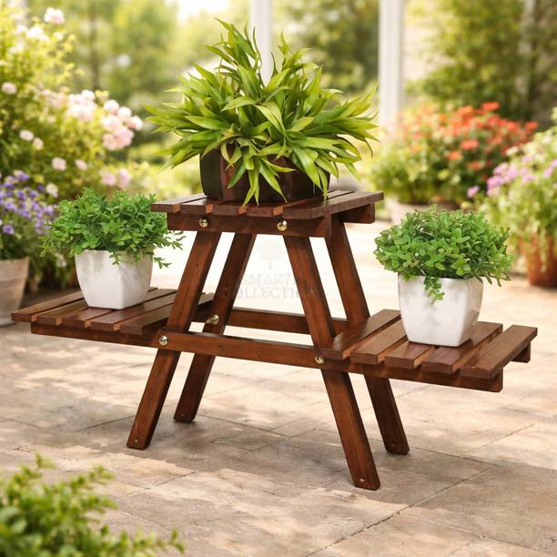 habiba Durable Wooden Three Level Planter Stand for Indoor Outdoor Plant Display Plant Container Set
