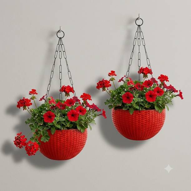 boolray Heavy-Duty Hanging Plant Pot With Metal Chain Red 2 Chain Pot Plant Container Set