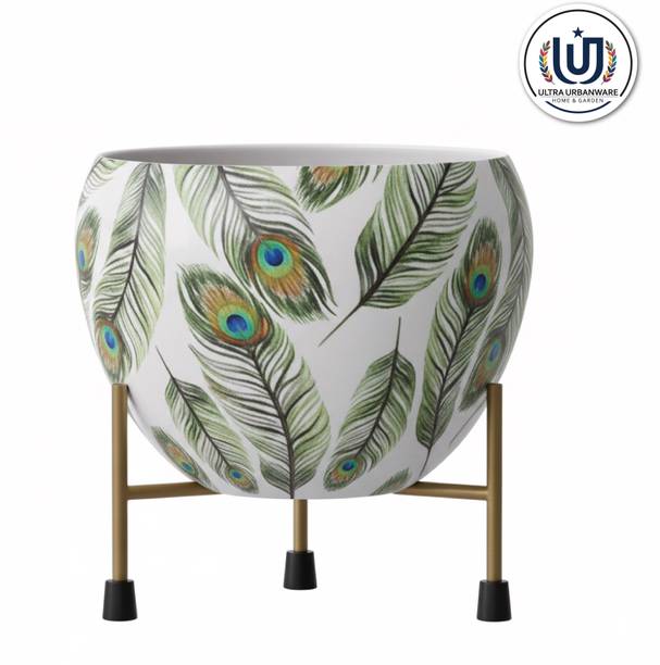ULTRA URBANWARE Decorative Metal Flower Pot with Stand, Indoor Planter Bowl, Colourful Design Plant Container Set