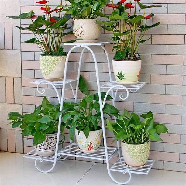 Casa Trading Foldable Metal Plant Holder Flower Pot Stand (A Shape White) Plant Container Set