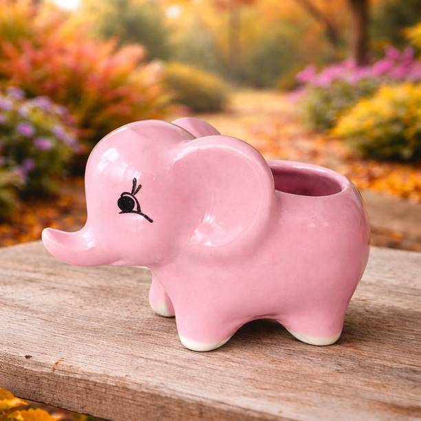 The Urban Clay House Ceramic Elephant Planter | Glossy Cute Animal Pot for Succulents Plant Container Set