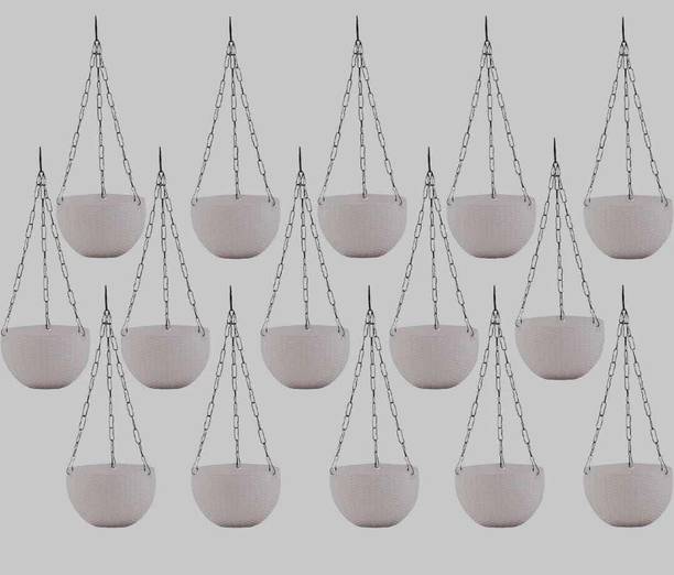 Dervino Chain Hanging Plastic Planter Pot White Pack of 15 Plant Container Set