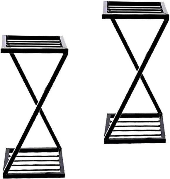Green Gardenia Set of 2-Matt Black Metal Z Shape Strong Plant Stand/Double Decker Planted Stand Plant Container Set