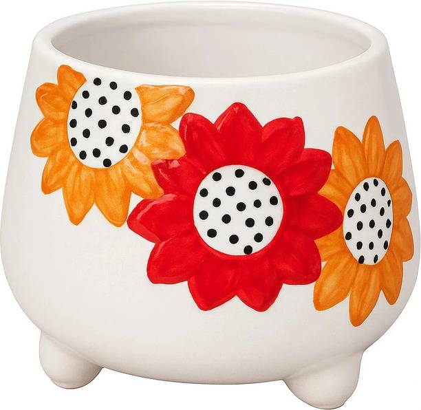 SajaoStore Floral Design Ceramic Pot with Raised Floral Design – For Indoor & Outdoor Plant Container Set