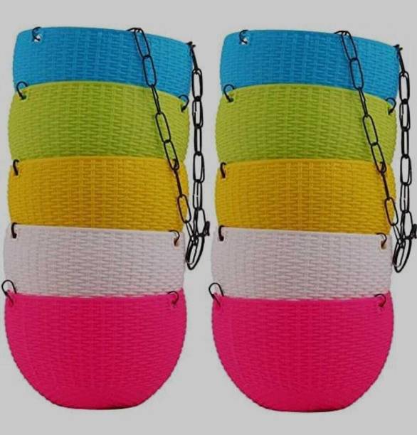 Bluevista Plastic Grow Planter Woven Hanging FlowerPot with Chain Hang Plastic Pot Multi Plant Container Set