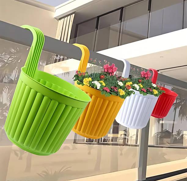 Bloom Heaven Hanging Pots For Balcony Railing, Multicolor Pots , Highly Durable 7 Inch Plant Container Set