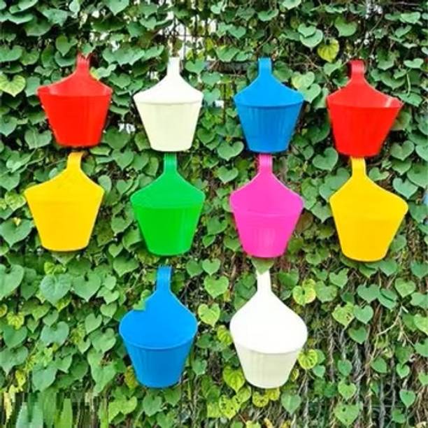 Shakya 10 Pcs Hook Flower Pots, Hanging Planters for Balcony, Home & Outdoor Garden Use Plant Container Set