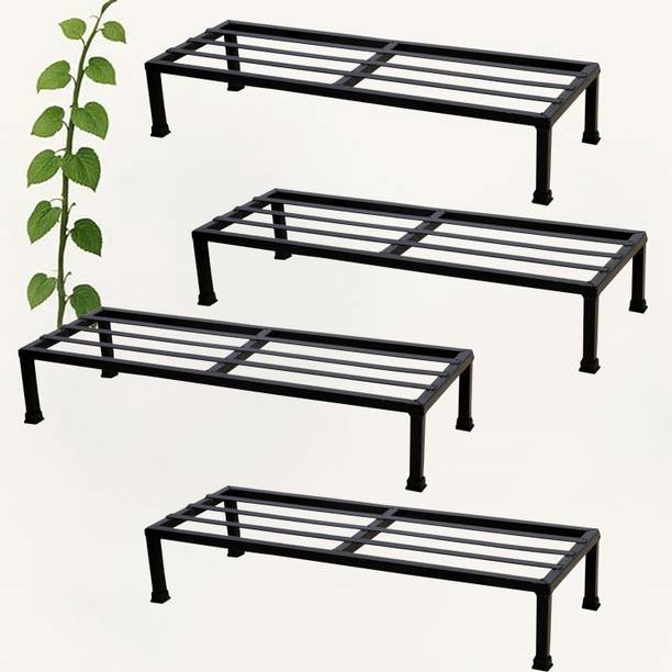 VINAMRA28 Matt Black 24 inches Rectangular Shape Metal Plant Stand, Home Decor-(set of 4) Plant Container Set