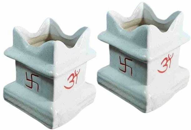 am group PACK OF 2 CERAMIC TULSI PLANTER WITH OM AND SWASTIK PRINT/ POT/ INDOOR Plant Container Set