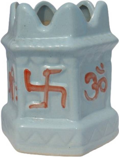 Greliya Greliya Hexagonal Ceramic Tulsi Pot with Om & Swastik Design Plant Container Set