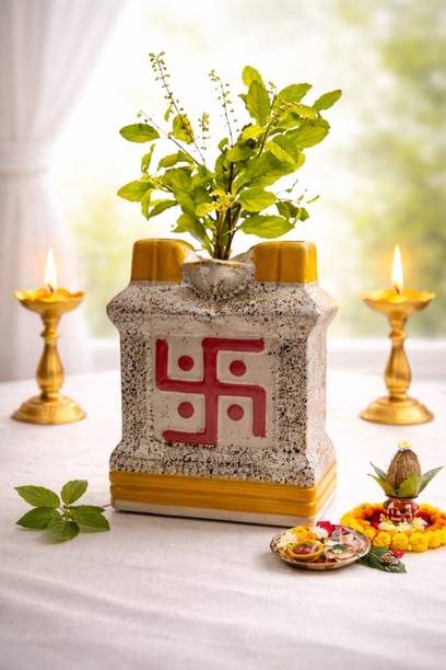 Vaachi Creations Designer Tulsi Pot – VastuFriendly, DurablePlanter for Home Temple - 10 Inch Plant Container Set