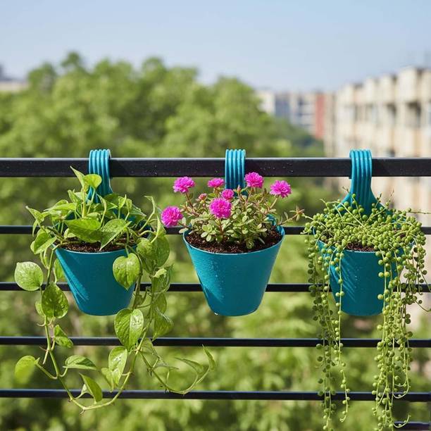 Meyon 8 Inch Hanging Planters Pack of 5 Multicolor Pots with Hooks Plant Container Set