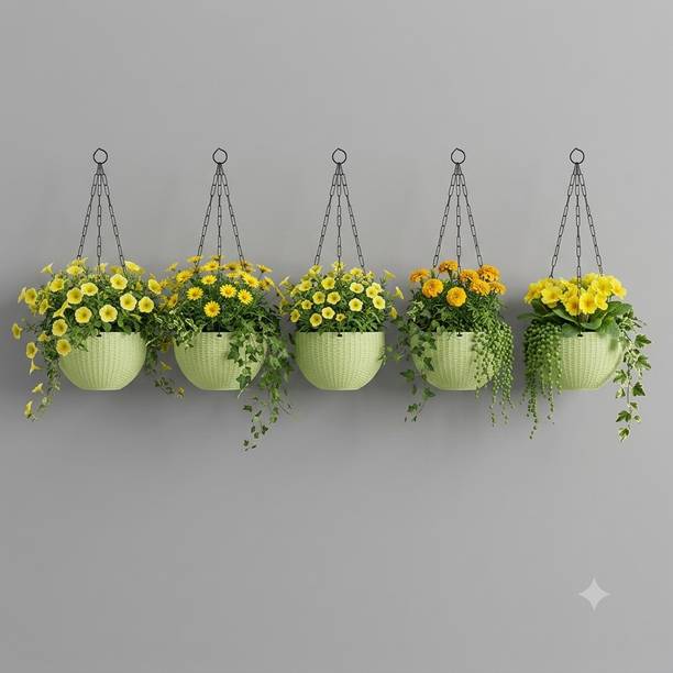 VELOFAST Heavy-Duty Hanging Plant Pot With Metal Chain Light Green 5 Chain Pot 127 Plant Container Set