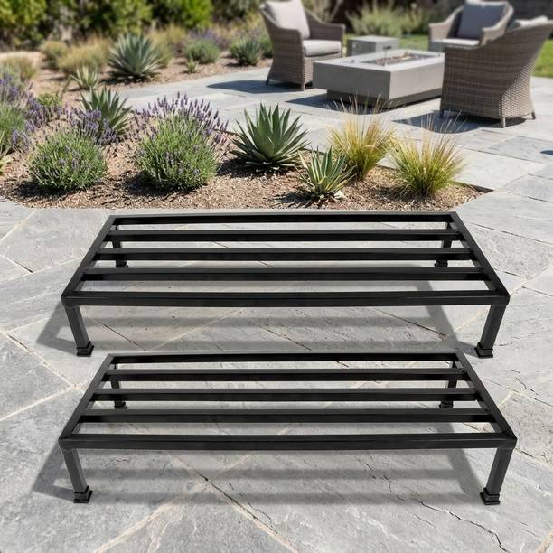VINAMRA28 Metal Black 24 inches Rectangular Shape Long Flower Pot stand (Set of 2) Plant Container Set