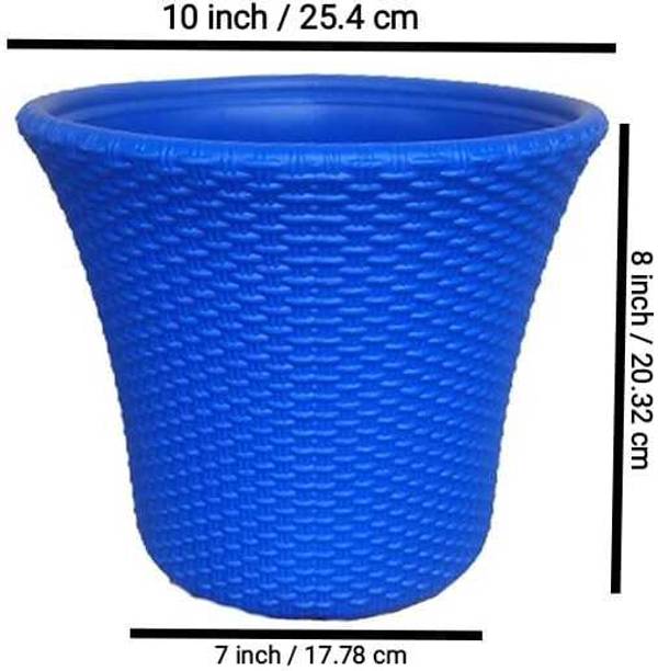 Bluevista Helex 10" Blue Decorative Plastic Rattan Planter Pot for Terrace & Garden Beauty Plant Container Set