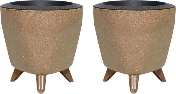 Natural Earth Self Watering Plant Pots for Indoor & Outdoor Use | Brown Plant Container Set