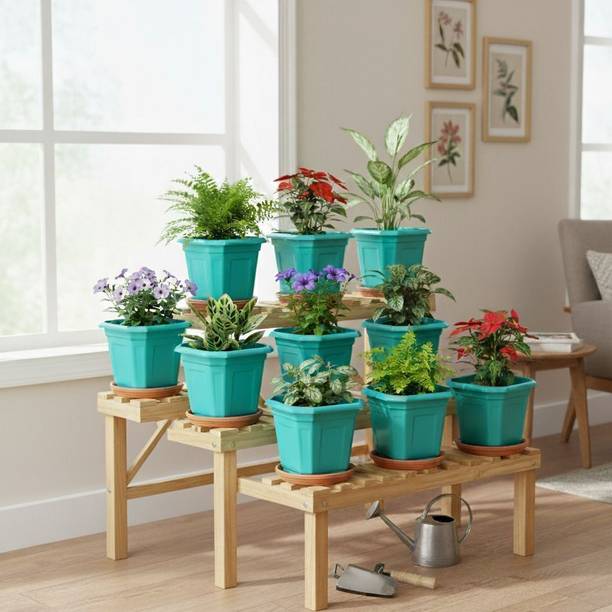 Brivs Sea Green Plastic Pot for Home Garden Plant Container Set