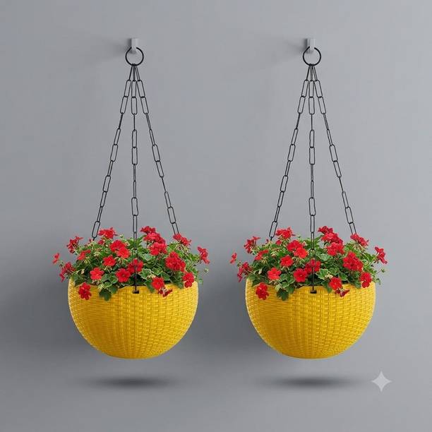 boolray Heavy-Duty Hanging Plant Pot With Metal Chain Yellow 2 Chain Pot Plant Container Set