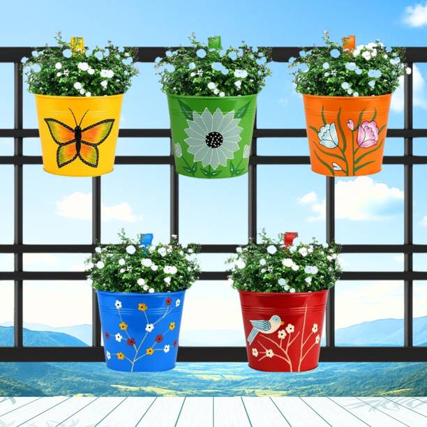 Titir Metal Railing Hanging Pot with Hook |Gamla Stands , Plant Stand for Balcony | Plant Container Set