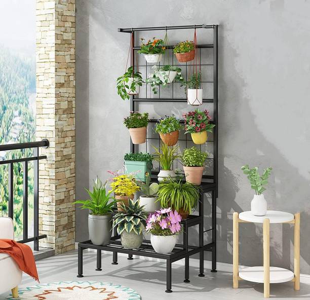 Decor Kings Metal Plant Stand for Outdoor Balcony Plant Stand Grid Panel,3-Tier Vertical Plant Container Set