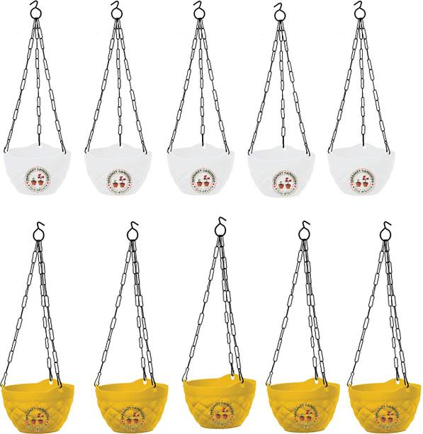 Varshney Gardening White/Yellow Hanging Flower Pots for Plant Wall Mount Hanger Plant Container Set