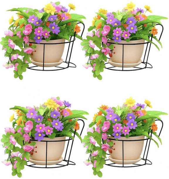 CRAFTYDECOR Hanging Basket for Flower Pots Hold Railing, Balcony, Terrace- Black(set of 4) Plant Container Set