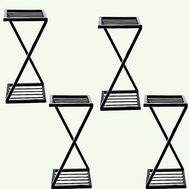 Green Gardenia Set of 4-Matt Black Metal Z Shape Strong Plant Stand/Double Decker Planted Stand Plant Container Set