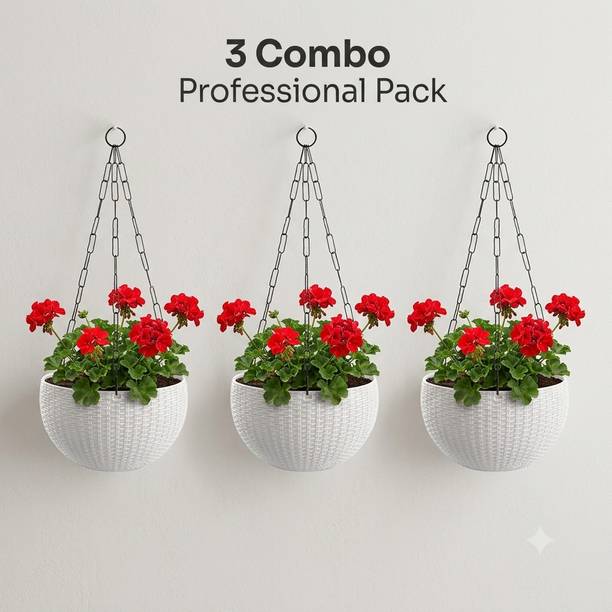 boolray Heavy-Duty Hanging Plant Pot With Metal Chain White 3 Chain Pot Plant Container Set