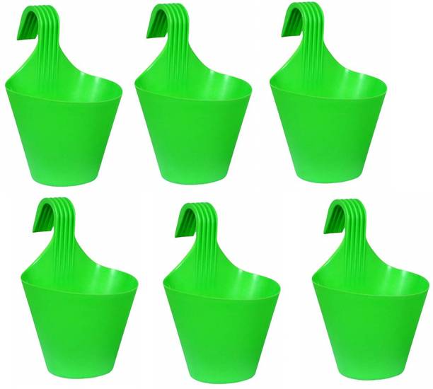 Varshney Gardening Plastic Hook Hanging Pot Planter Railing Flower Pots, Colourful Set 06 Pieces Plant Container Set