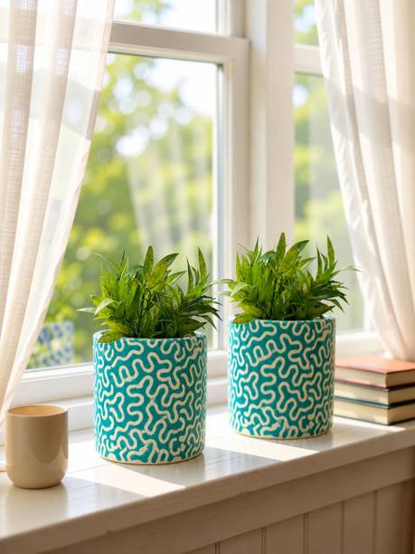 Gupta Homes Light Blue RD Pipe Ceramic Pot Size 4x4inch GH0022-03_Pack@2 Plant Container Set