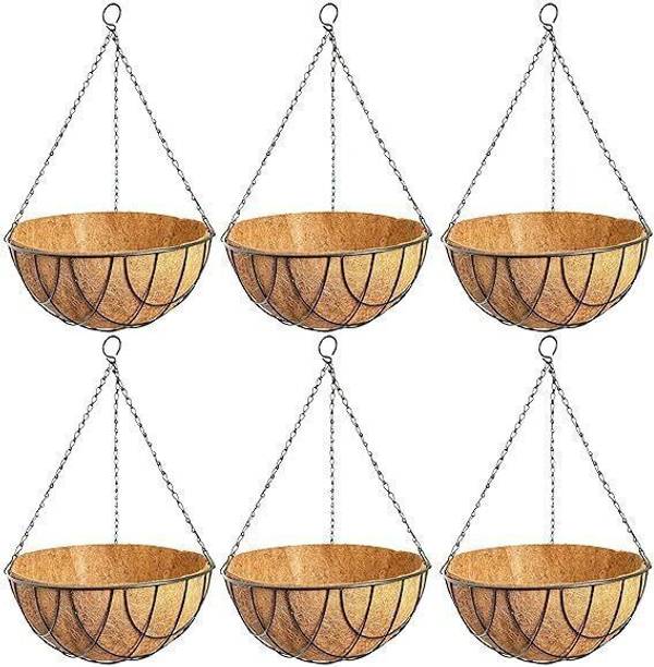 Muddstyles Metal Hanging Planter Basket 8 inch With Liner And Chain Set Balcony Decor Plant Container Set