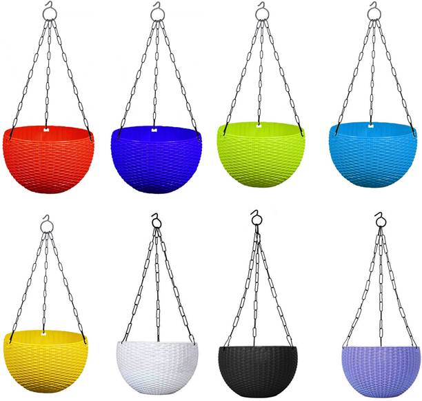 BGE Hanging Knit Basket Multipurpose Hanging Plant Container & Flower Pot with chain Plant Container Set