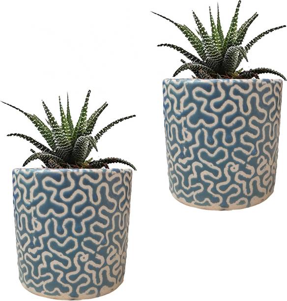 MPT Navy Blue RD Pipe Ceramic Pot Size 4x4inch GH0022-03_Packof2 Plant Container Set