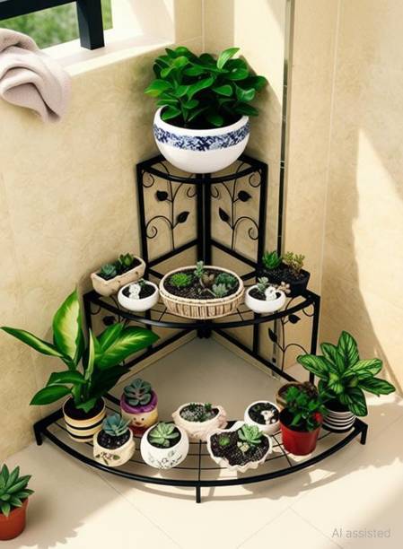 Bee Creative Corner Garden Indoor Balcony Pot Stand Plant Container Set