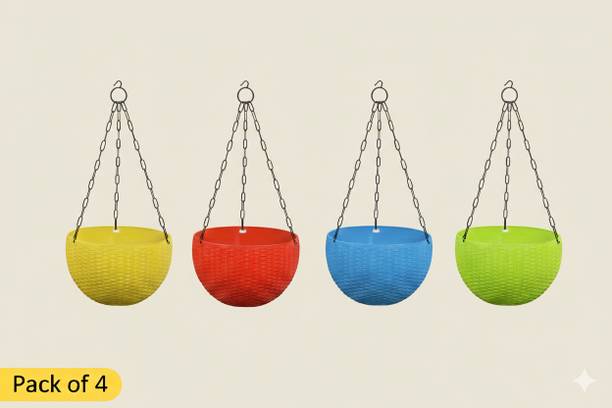 ABC Euro Multicolour Hanging Flower Planters Set 4 with Metal Chain Plant Container Set