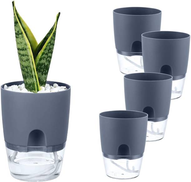 MAAGHI Self Watering Flower Pot with Transparent Double Layer Plastic & Cotton Rope Plant Container Set