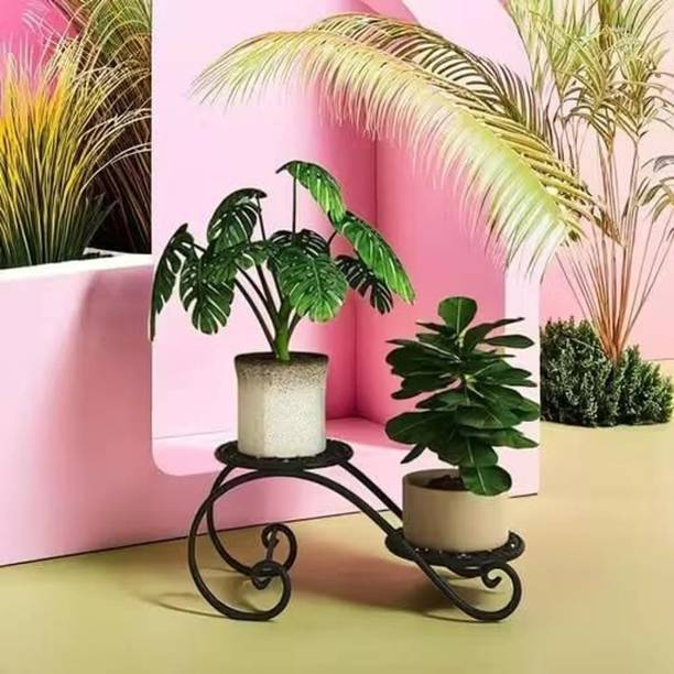 WOZTI 2 Tier Metal Plant Stand for Indoor & Outdoor | Flower Pot Stand for Home Decor Plant Container Set