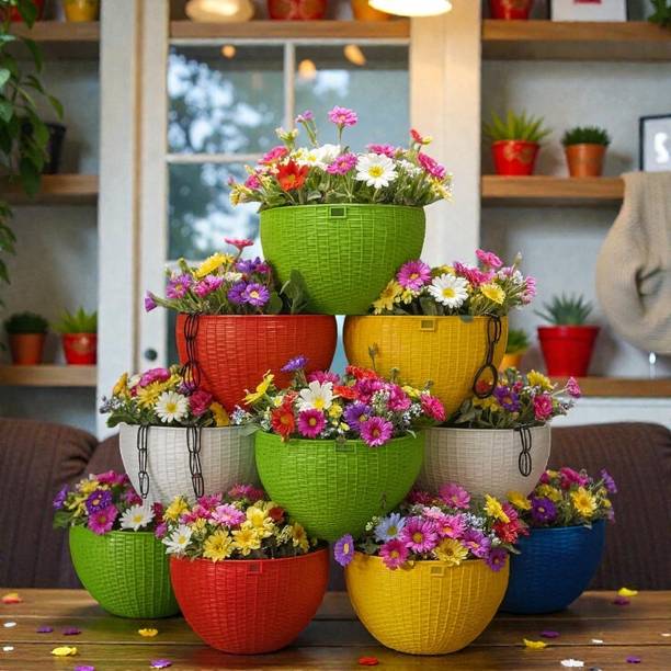 first need Multi-Color Flower Pot Set12-Piece Indoor & Outdoor Hanging Basket Collection Plant Container Set