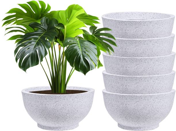 KUBER INDUSTRIES Marble Lotus Flower Pot for Home & Garden|18 Inch|Pack of 6|White Plant Container Set