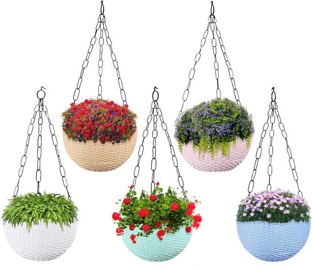 FisttNeed Elegant Multi Decorative Hanging Baskets with Woven Texture and Secure Chain Plant Container Set