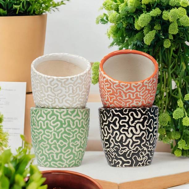 Turtulsgroup Ceramic Handmade Multicolor Pots Pack-4 Plant Container Set
