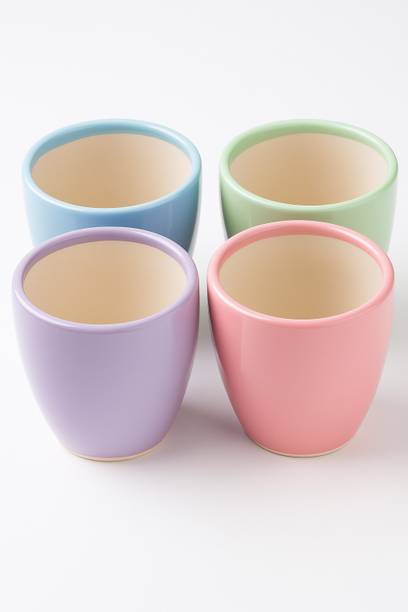 Turtulsgroup Ceramic Small Size Home Office Pots Multicolor Pack of-4 Plant Container Set