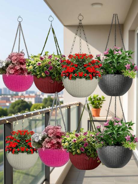 Flicksyy Decorative Hanging Flower Pot with Chain | Plant Container Set