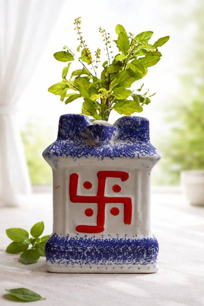 Vaachi Creations Designer Tulsi Pot – VastuFriendly, DurablePlanter for Home Temple - 10 Inch Plant Container Set