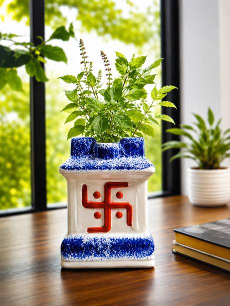Vaachi Creations Designer Tulsi Pot – VastuFriendly, DurablePlanter for Home Temple - 10 Inch Plant Container Set